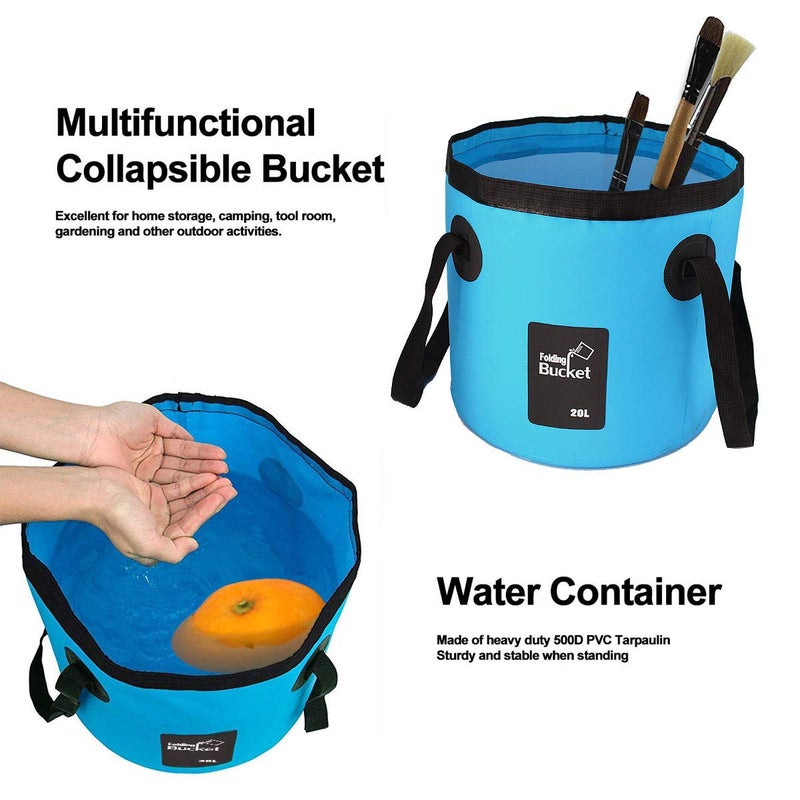 GoldPaddy 2 Pack Collapsible Buckets,Camping Water Storage Container 5 Gallon(20L) Portable Folding Bucket Wash Basin for Traveling Hiking Fishing Boating Gardening(Blue) - Image 5